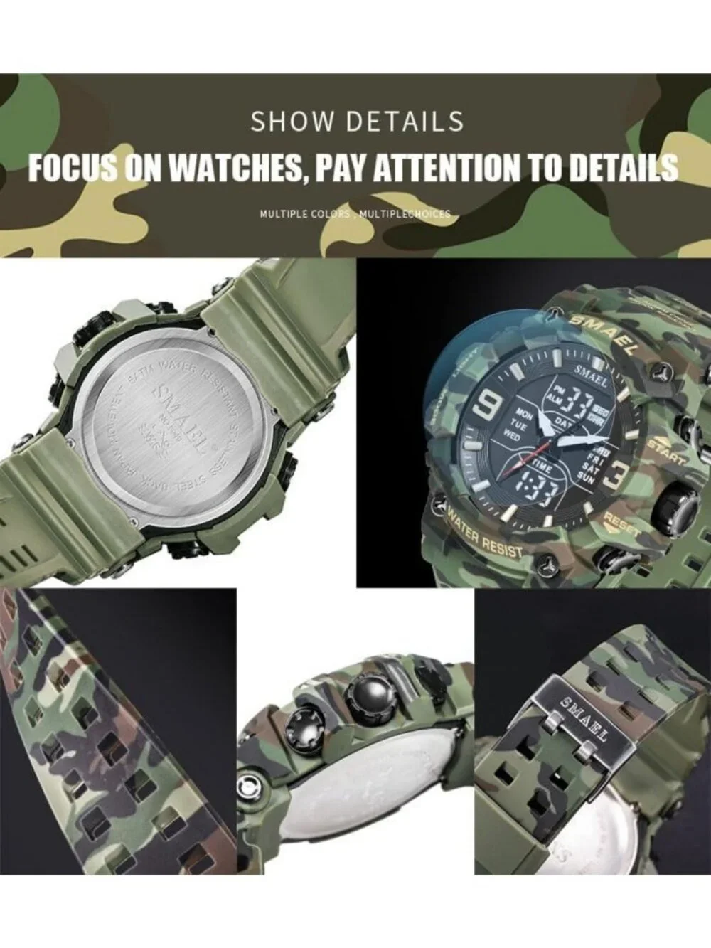 Men's Tactical Analog Digital Sport Watch - 50M Waterproof Outdoor LED Timepiece